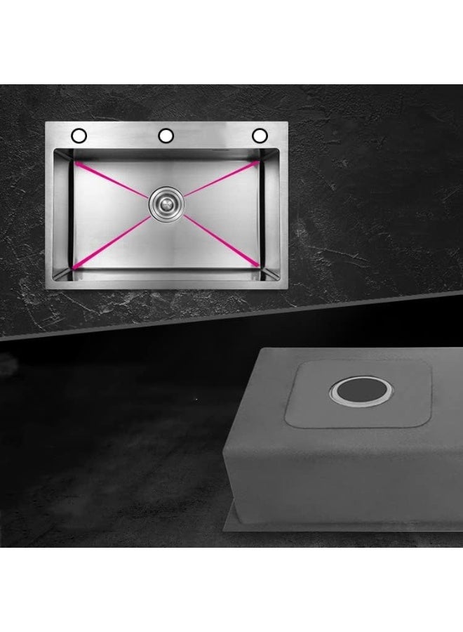 المفتاحة حوض مطبخ من الفولاذ المقاوم للصدأ 60 × 45 سم | حوض مدمج ذو حوض واحد | لون فضي | طقم حوض مطبخ متين للاستخدام المنزلي والتجاري - Image 5